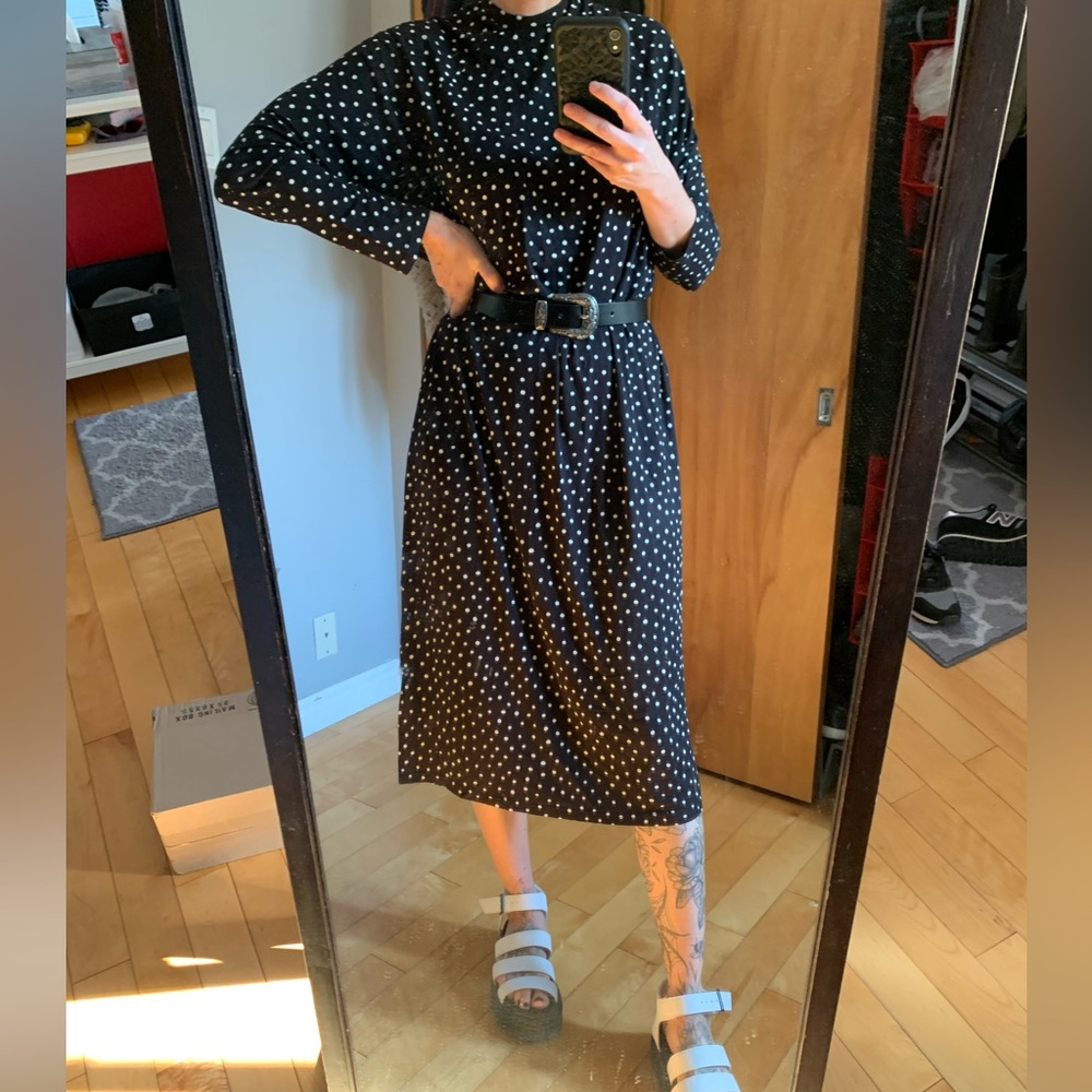 Monki Black Dress with White Polka Dots